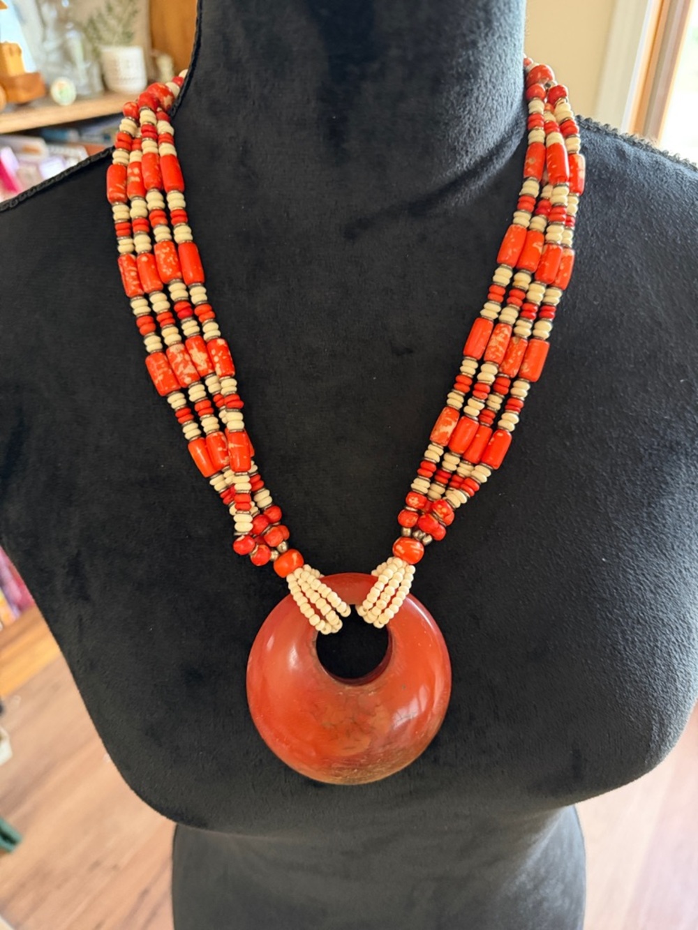 Wooden, resin and acrylic multi strand necklace